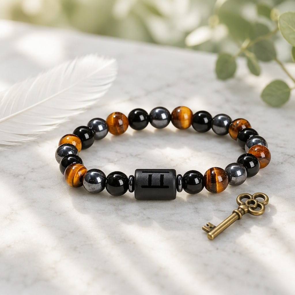 Gemini Zodiac Symbol Beaded Bracelet — styled