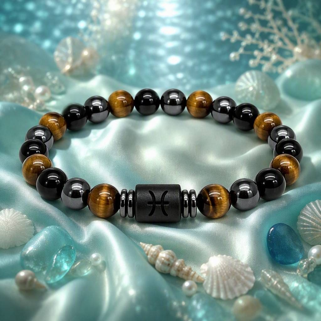 Pisces Zodiac Symbol Beaded Bracelet — styled