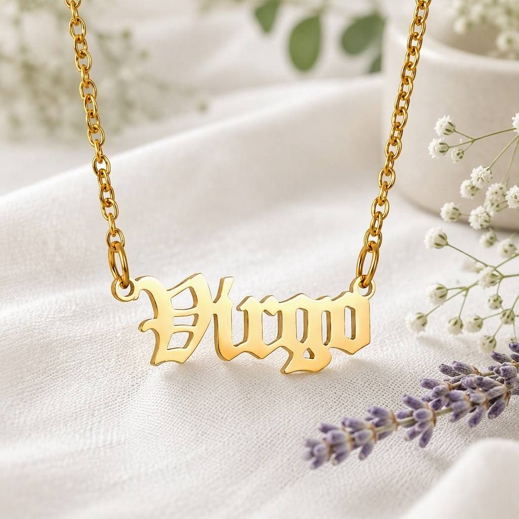 Virgo Zodiac Name Necklace — styled