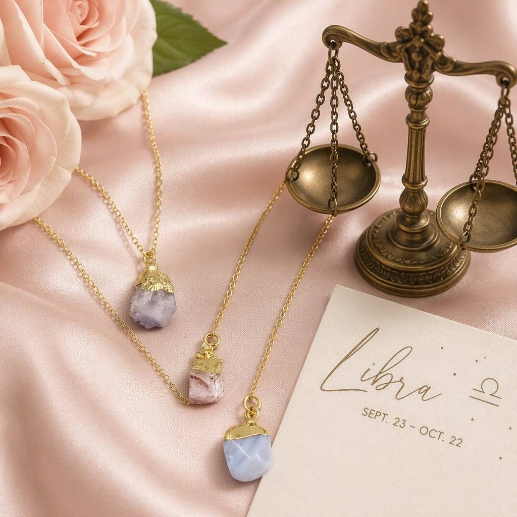 Libra Zodiac Birthstone Necklace — styled
