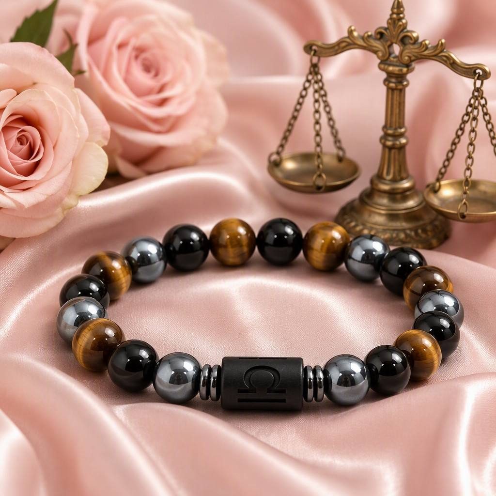 Libra Zodiac Symbol Beaded Bracelet — styled