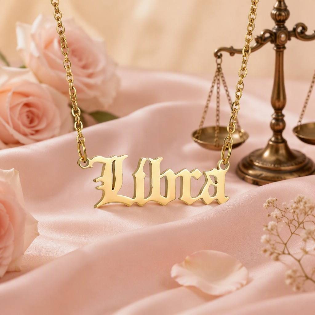 Libra Zodiac Name Necklace — styled
