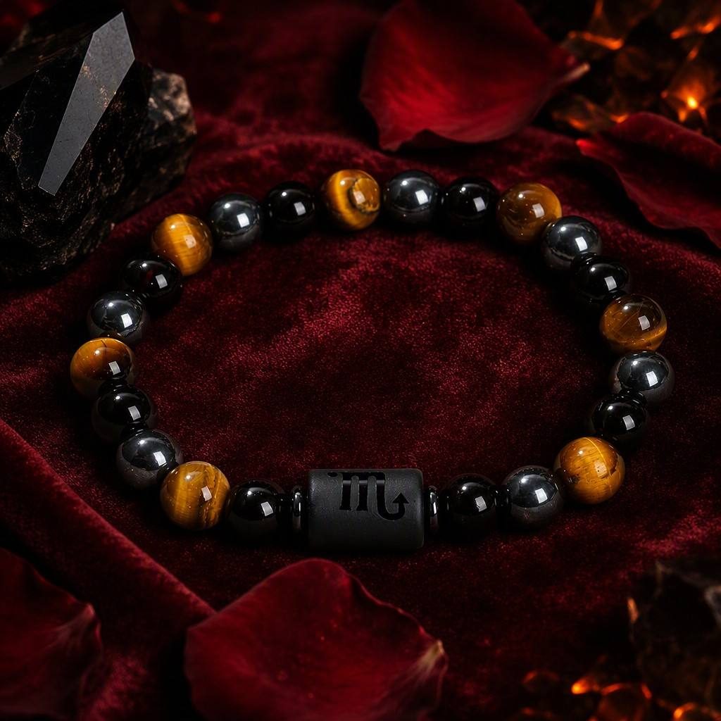 Scorpio Zodiac Symbol Beaded Bracelet — styled