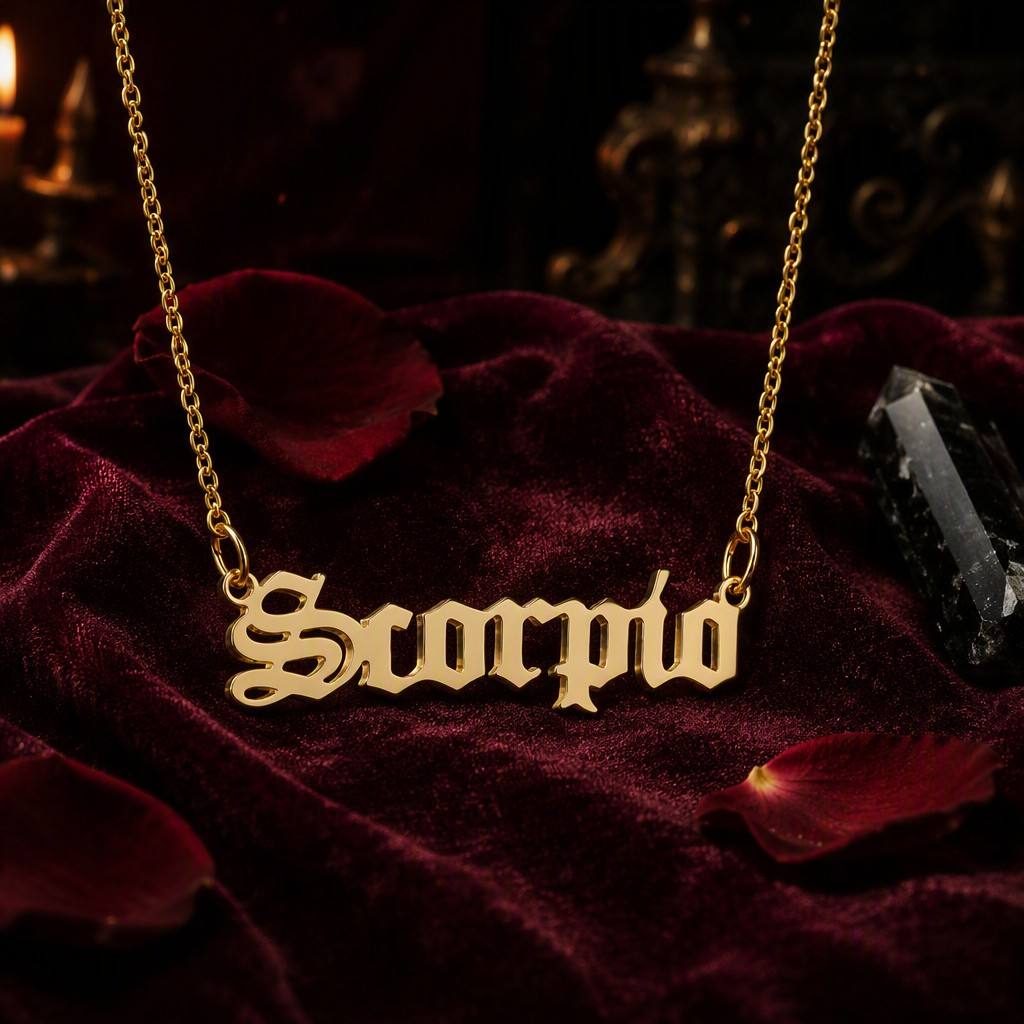 Scorpio Zodiac Name Necklace — styled
