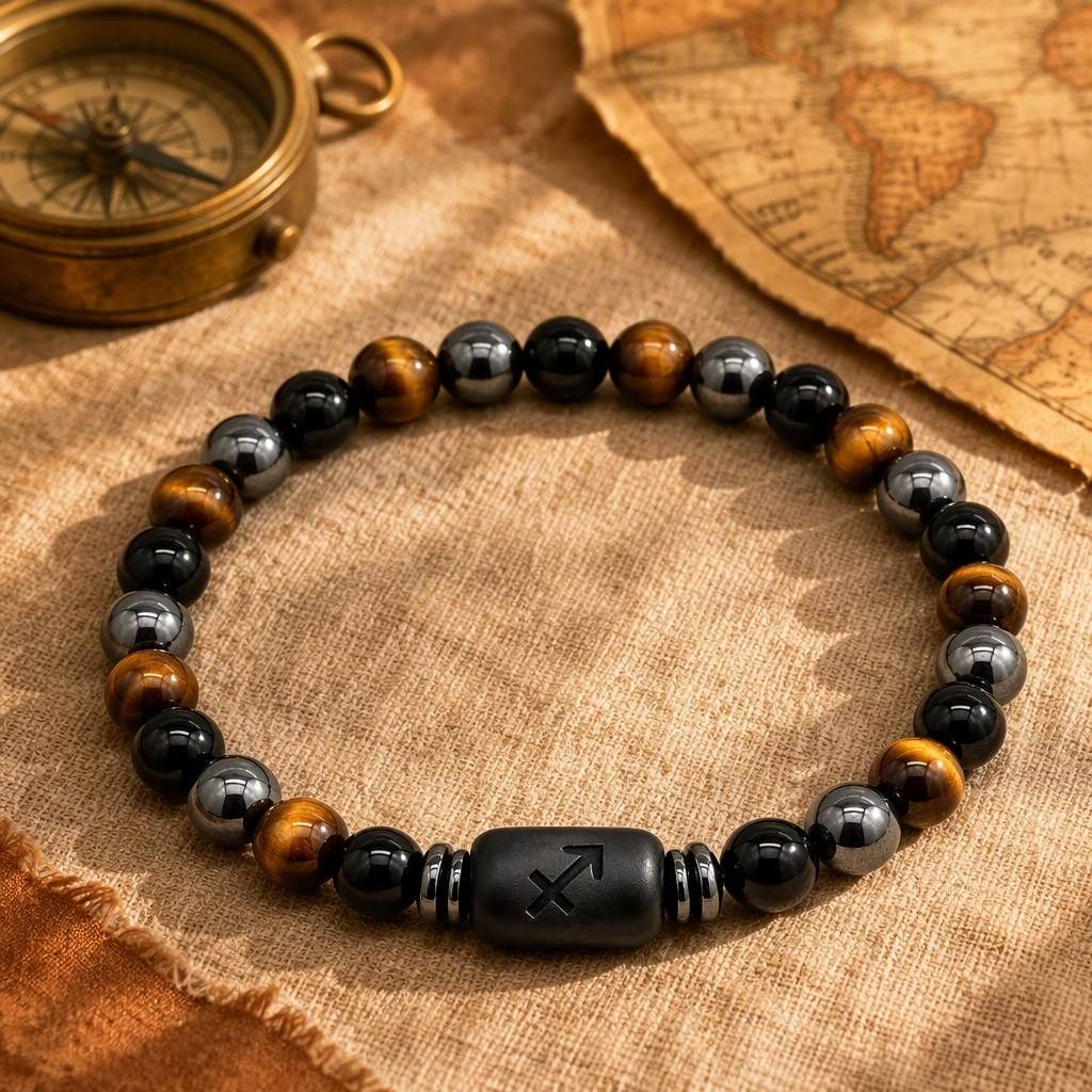 Sagittarius Zodiac Symbol Beaded Bracelet — styled