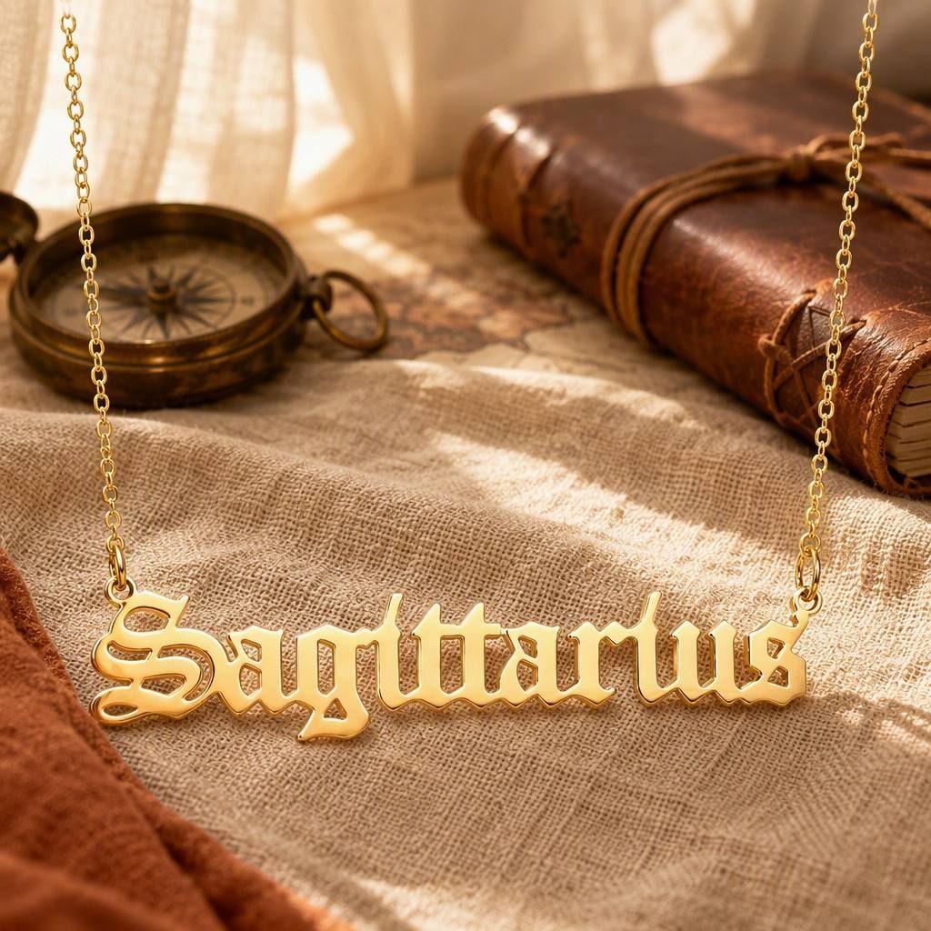 Sagittarius Zodiac Name Necklace — styled