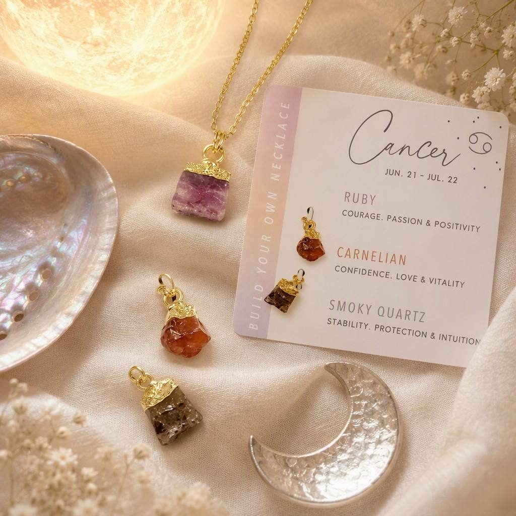 Cancer Zodiac Birthstone Necklace — styled