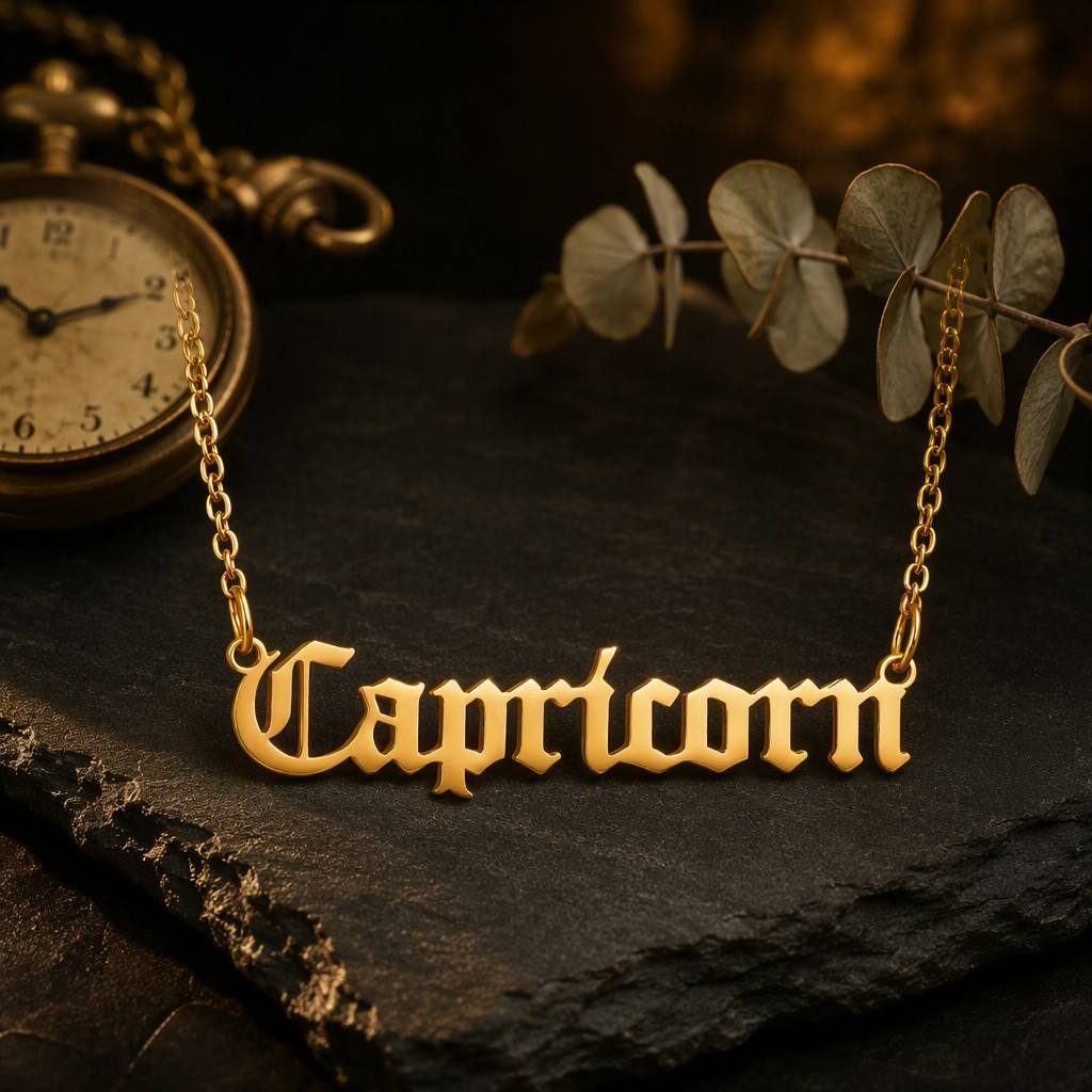 Capricorn Zodiac Name Necklace — styled