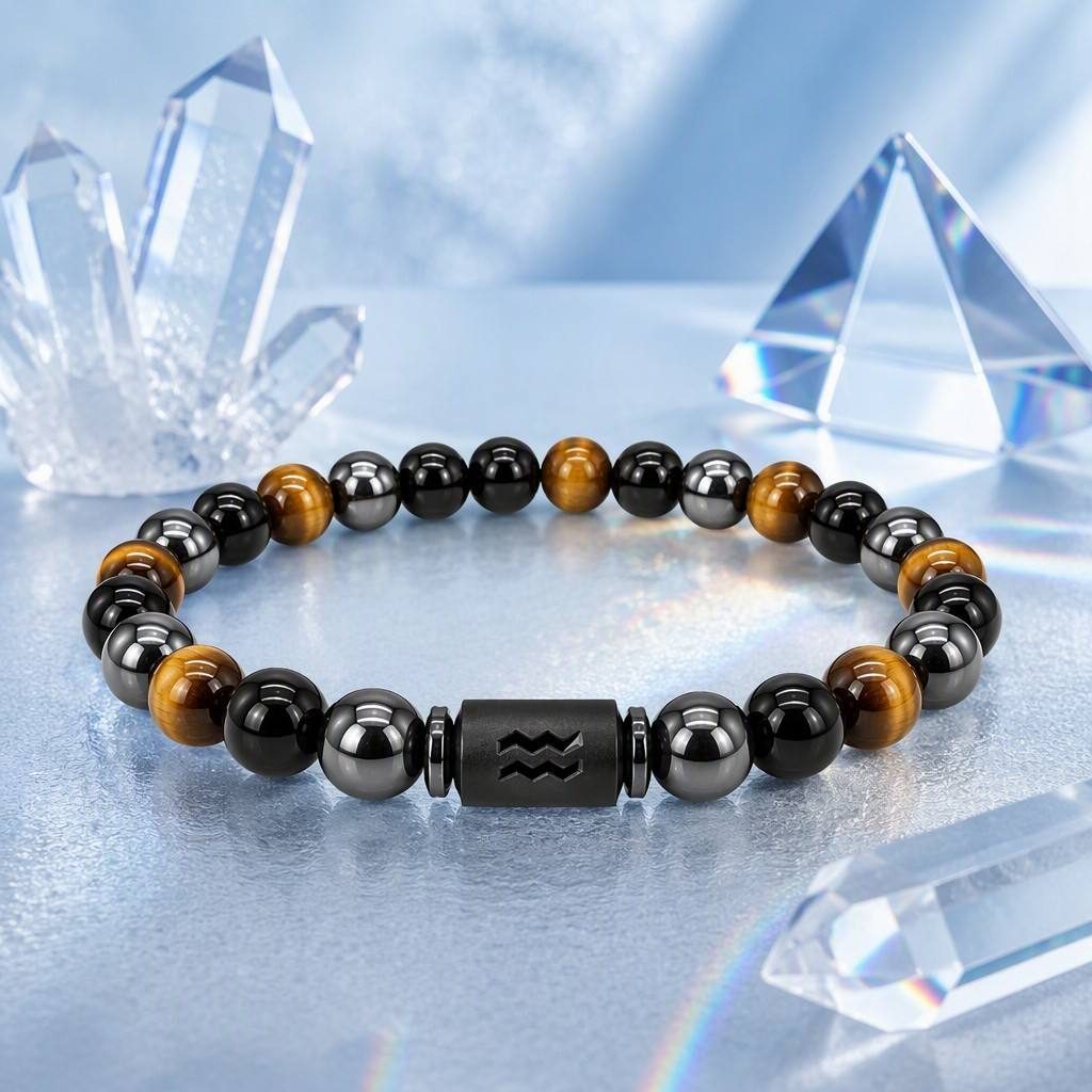 Aquarius Zodiac Symbol Beaded Bracelet — styled