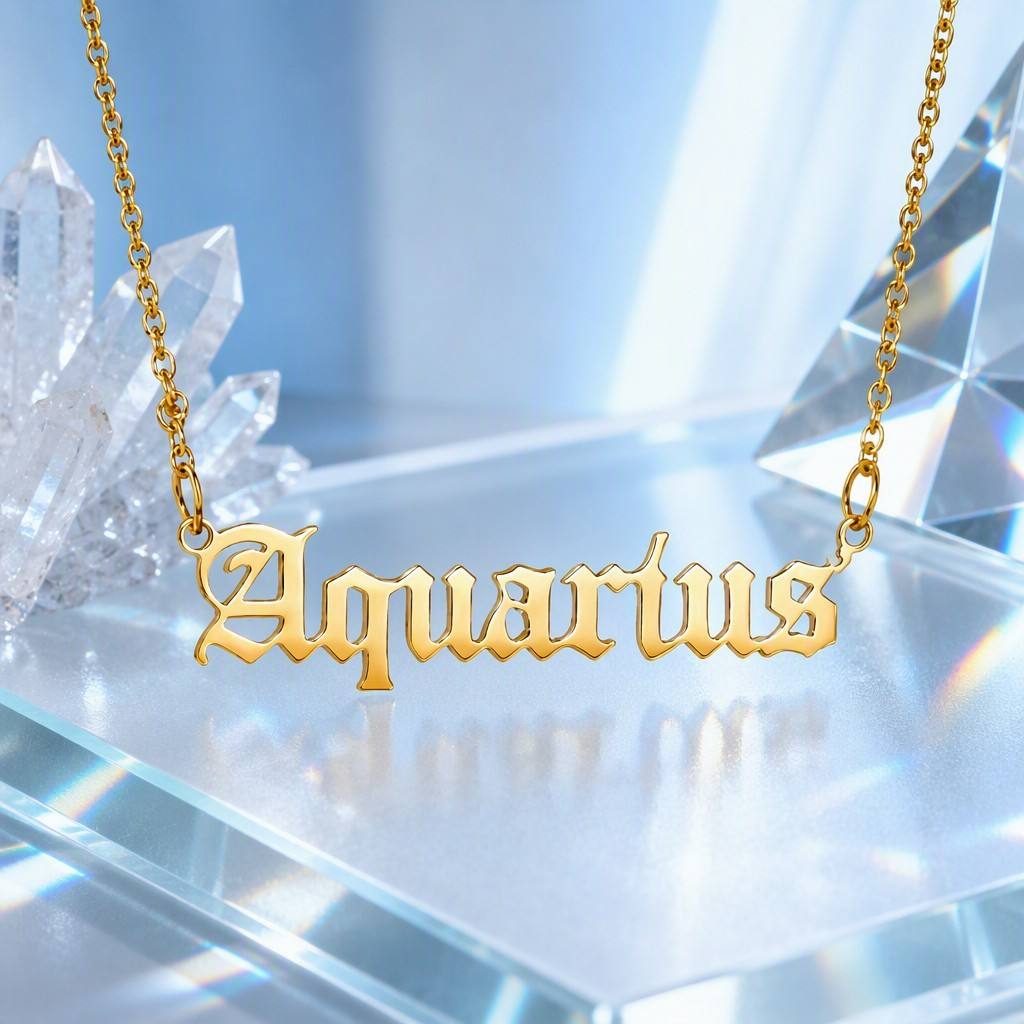 Aquarius Zodiac Name Necklace — styled