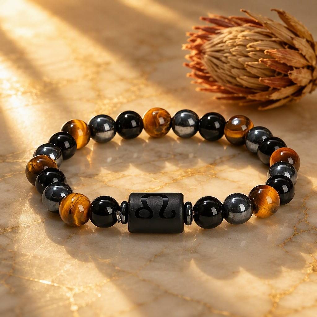 Leo Zodiac Symbol Beaded Bracelet — styled