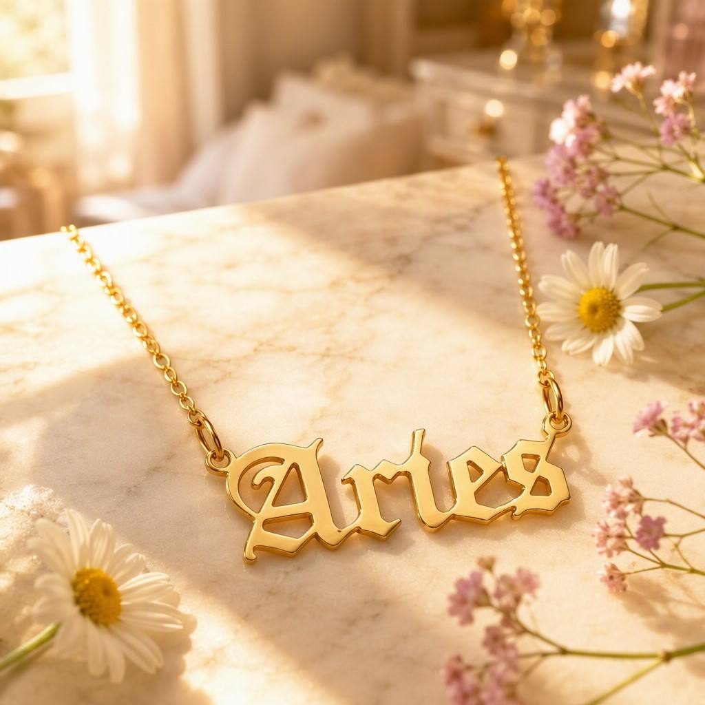 Aries Zodiac Name Necklace — styled