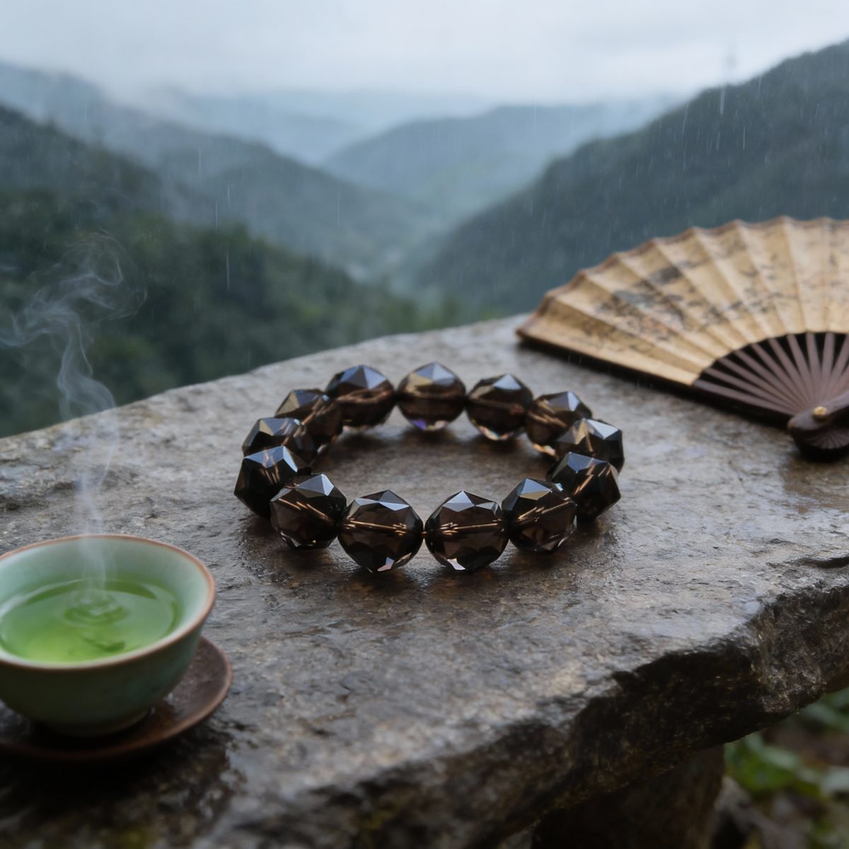 Faceted Smoky Quartz Bracelet For Calm And Serenity — styled