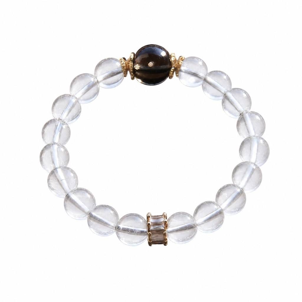 Minimalist Clear Smoky Quartz Healing Crystal Bracelet