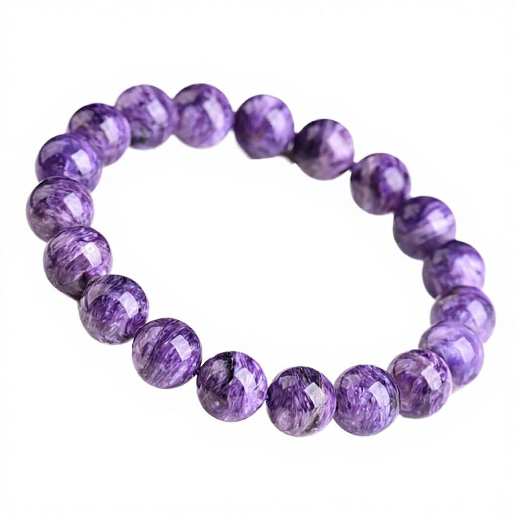 Charoite Round Bead Bracelet For Spiritual Growth And Calm
