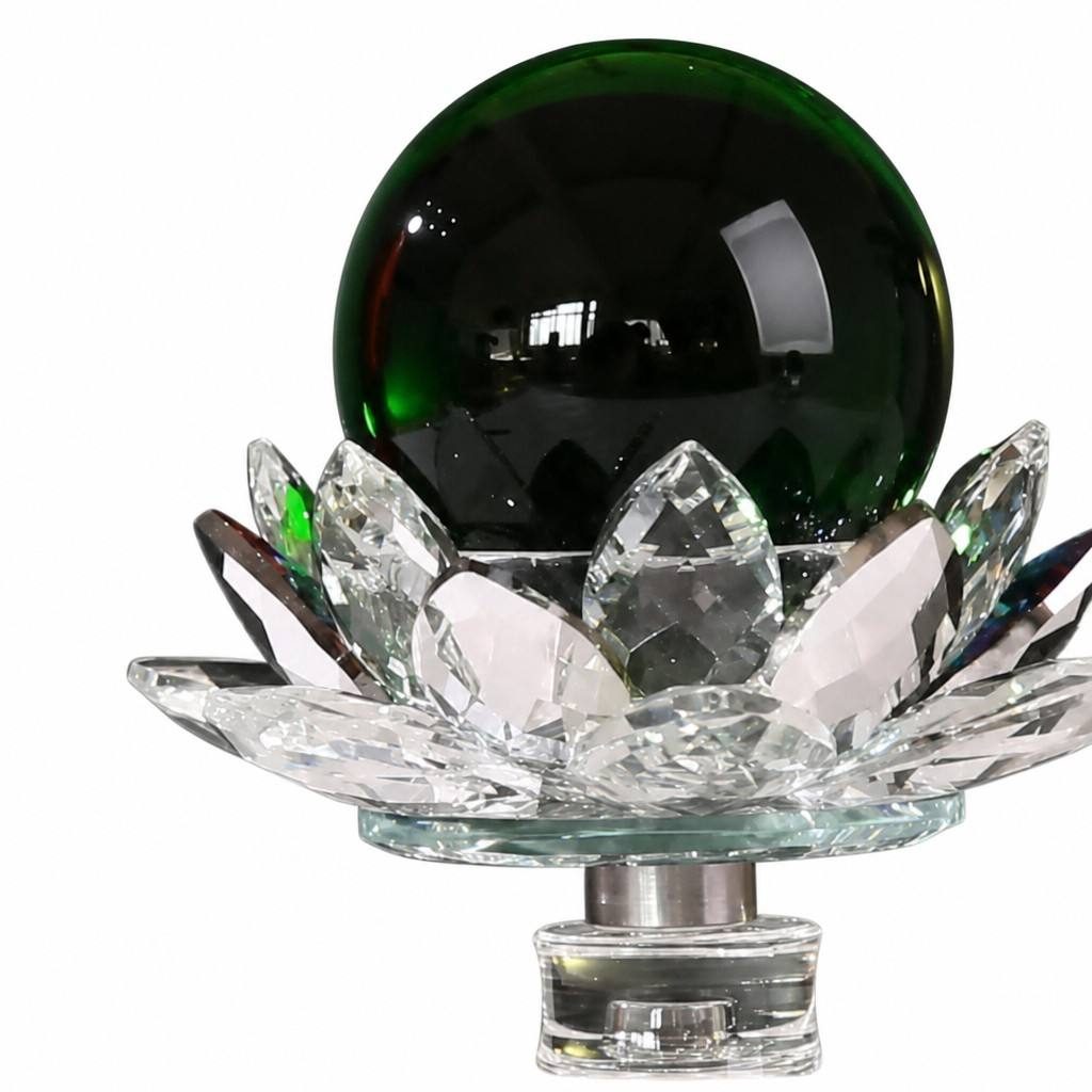 Green Crystal Sphere With Crystal Lotus Base For Protection And Stability