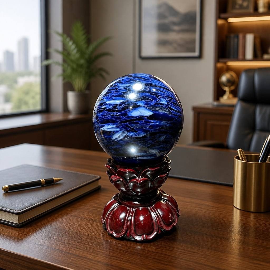 Blue Lace Agate Healing Crystal Sphere — styled