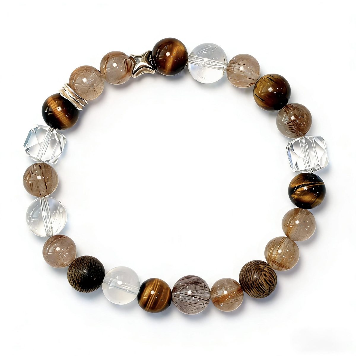 Tiger Eye Rutilated Quartz Mixed Crystal Bracelet For Focus And Wealth Attraction