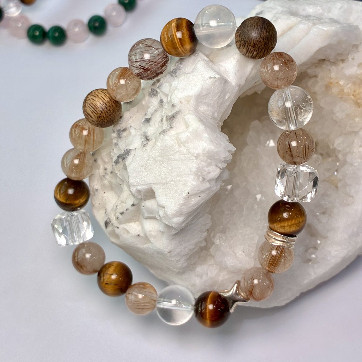 Tiger Eye Rutilated Quartz Mixed Crystal Bracelet For Focus And Wealth Attraction — styled