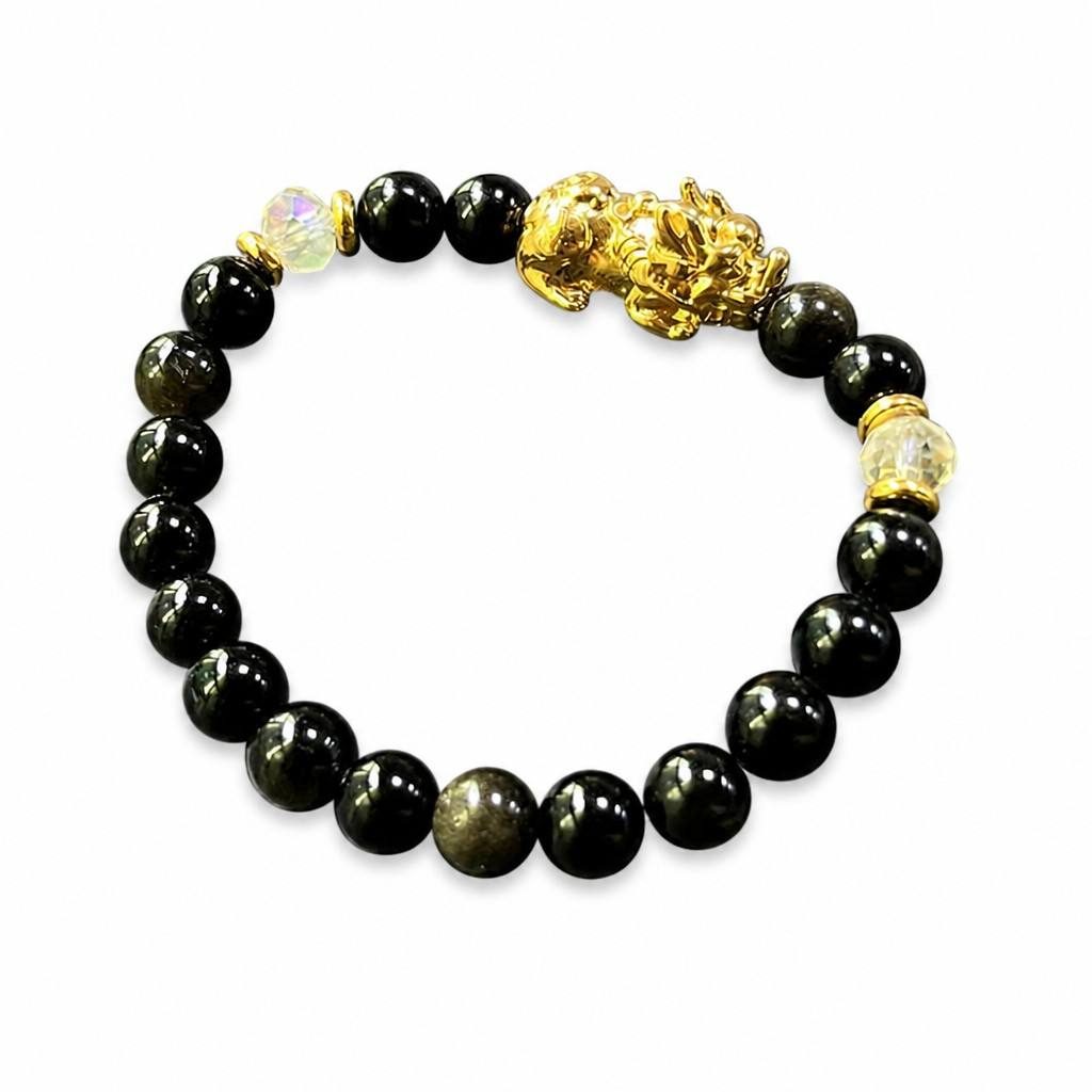 Gold Obsidian Pixiu Bracelet For Wealth And Good Fortune