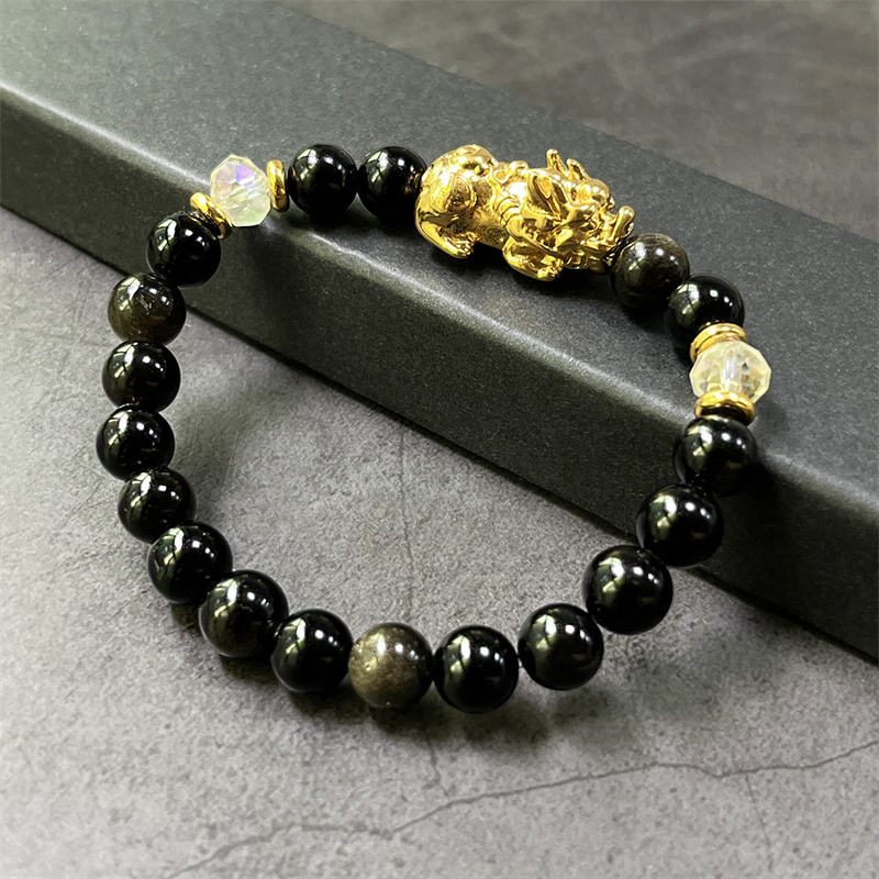Gold Obsidian Pixiu Bracelet For Wealth And Good Fortune — styled