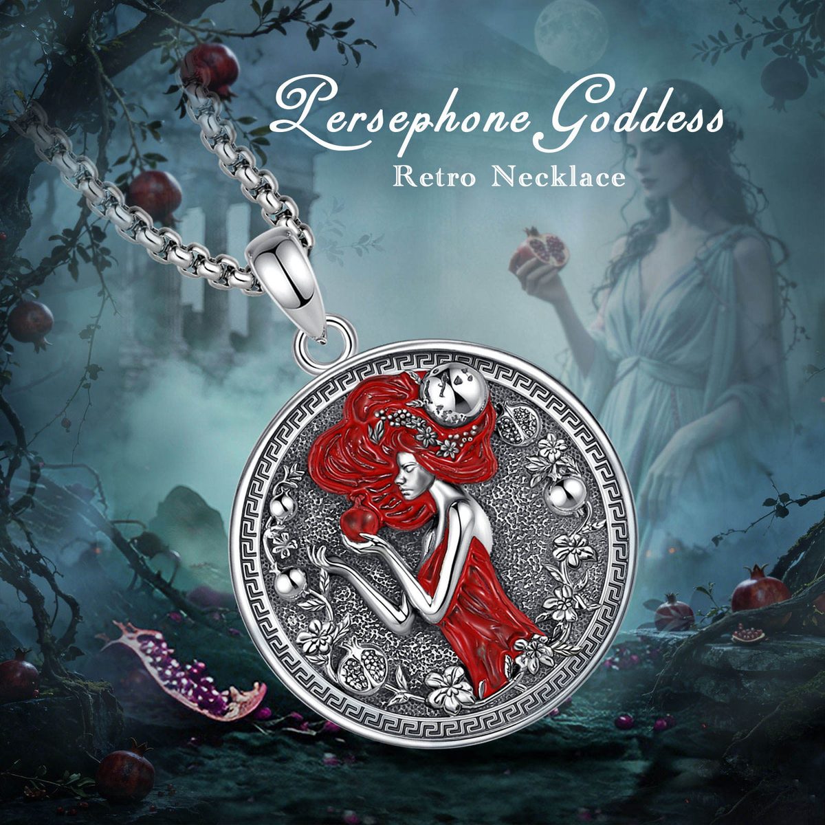 Persephone Pomegranate Coin Necklace Goddess Of Spring — styled