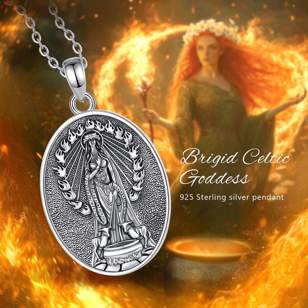 Celtic Fire Goddess Brigid Amulet Necklace — styled