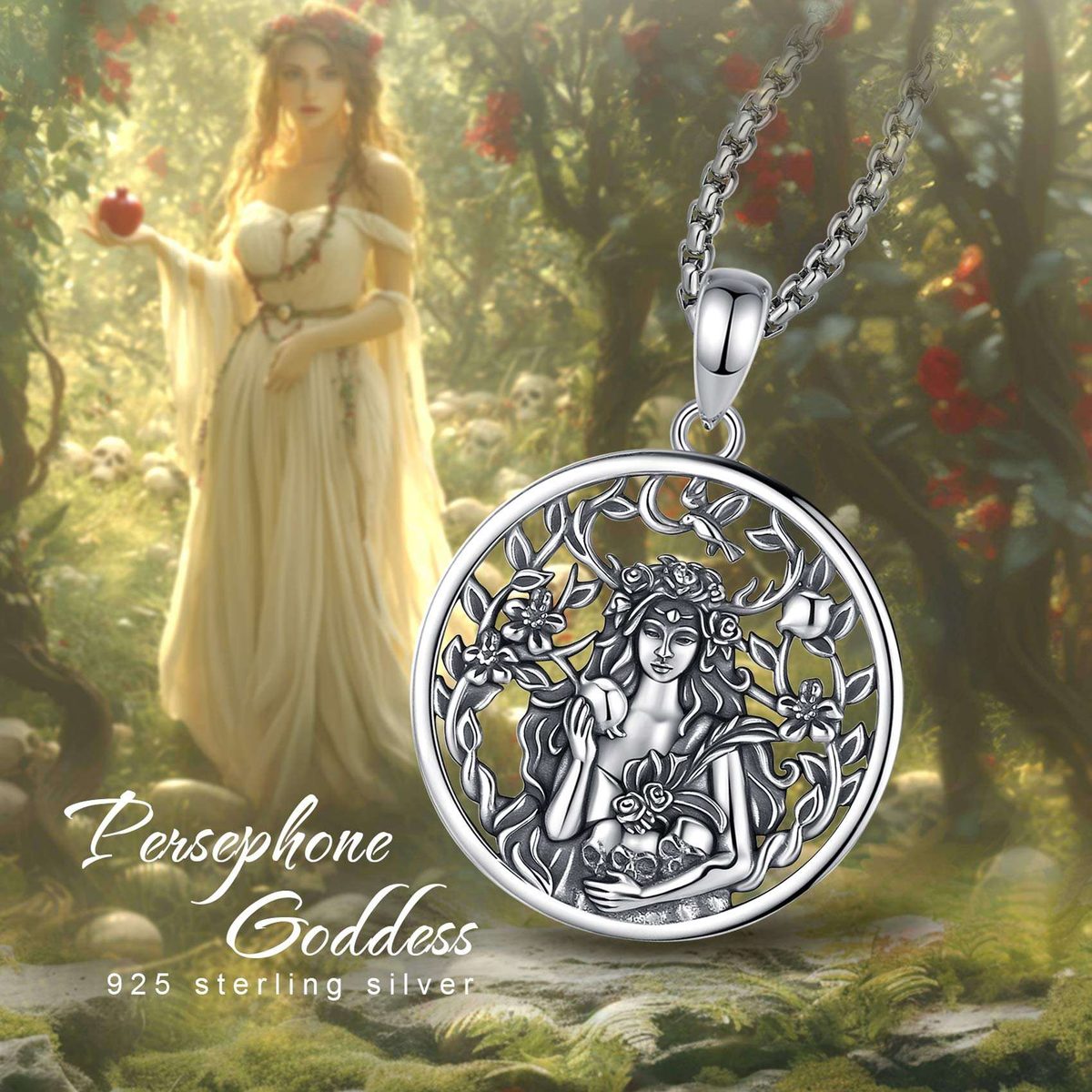 Greek Goddess Persephone Floral Amulet Necklace — styled