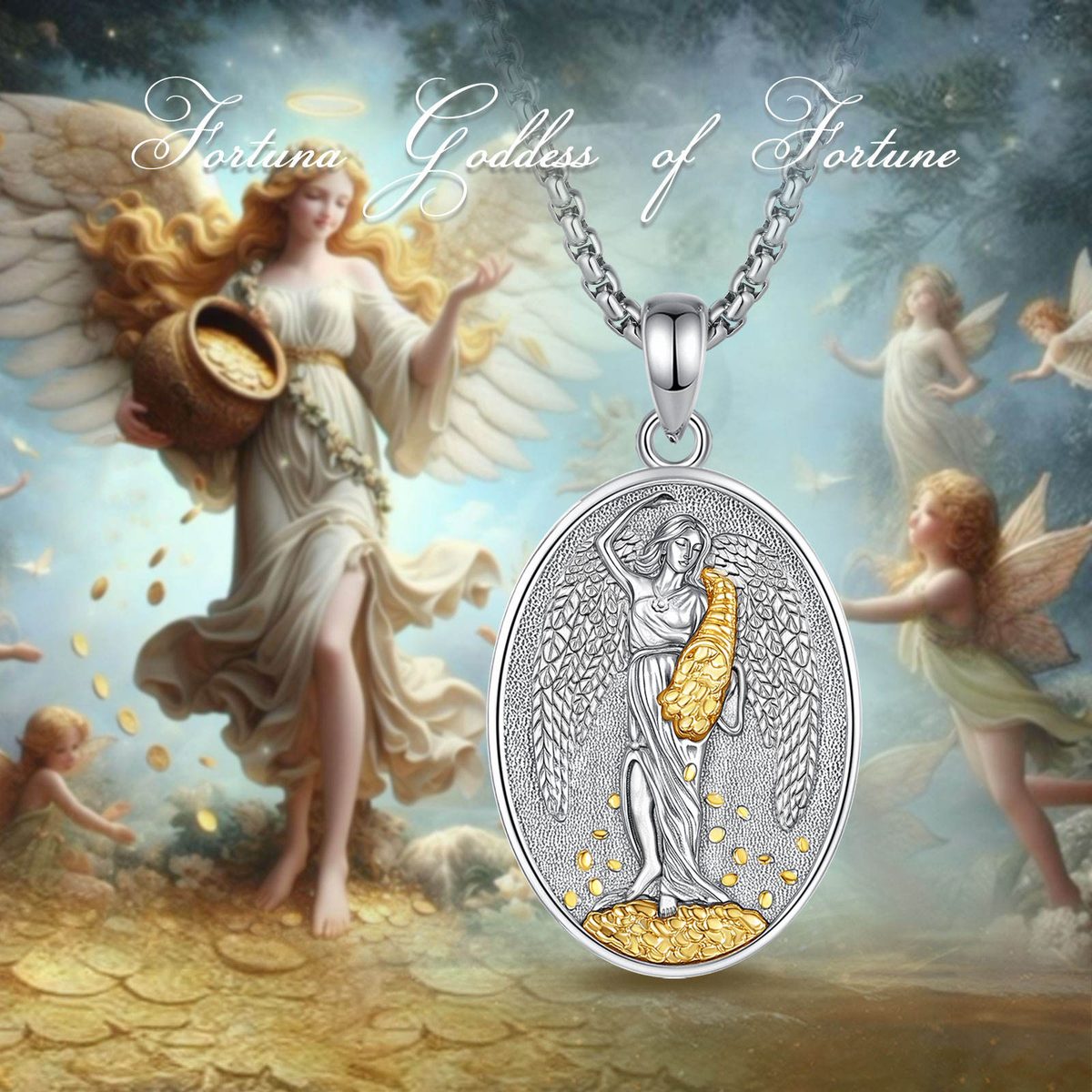 Greek Fortune Goddess Tyche Amulet Necklace — styled