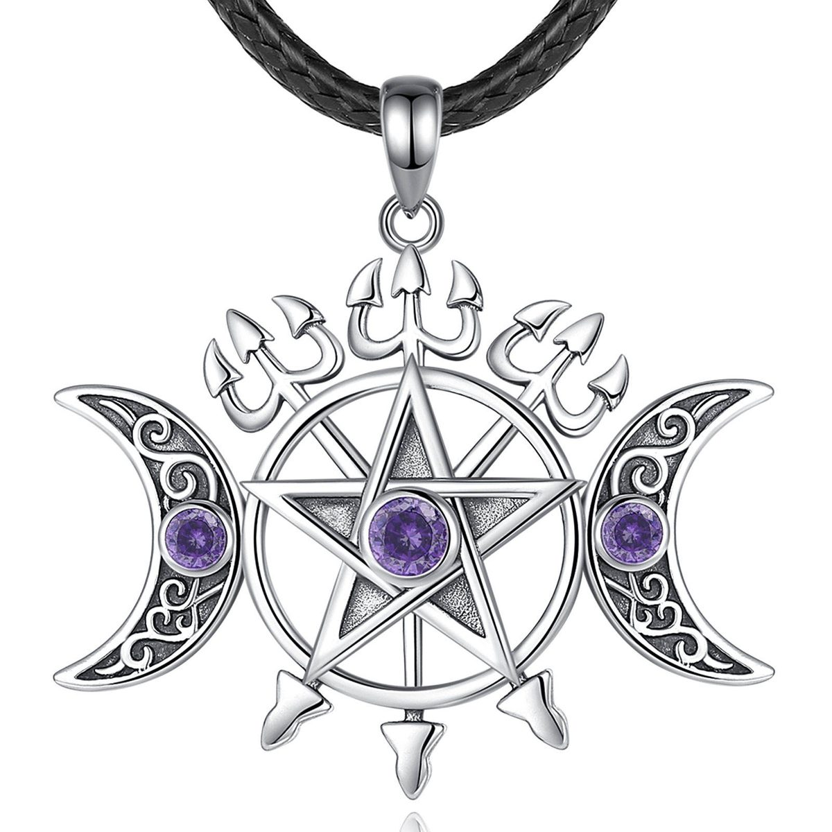 Wiccan Triple Moon Pentagram Necklace