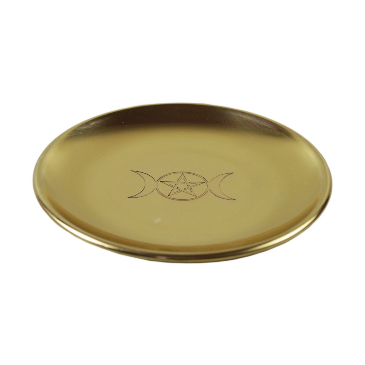 Triple Moon Pentacle Brass Altar Tray Witch Ritual Offering Plate