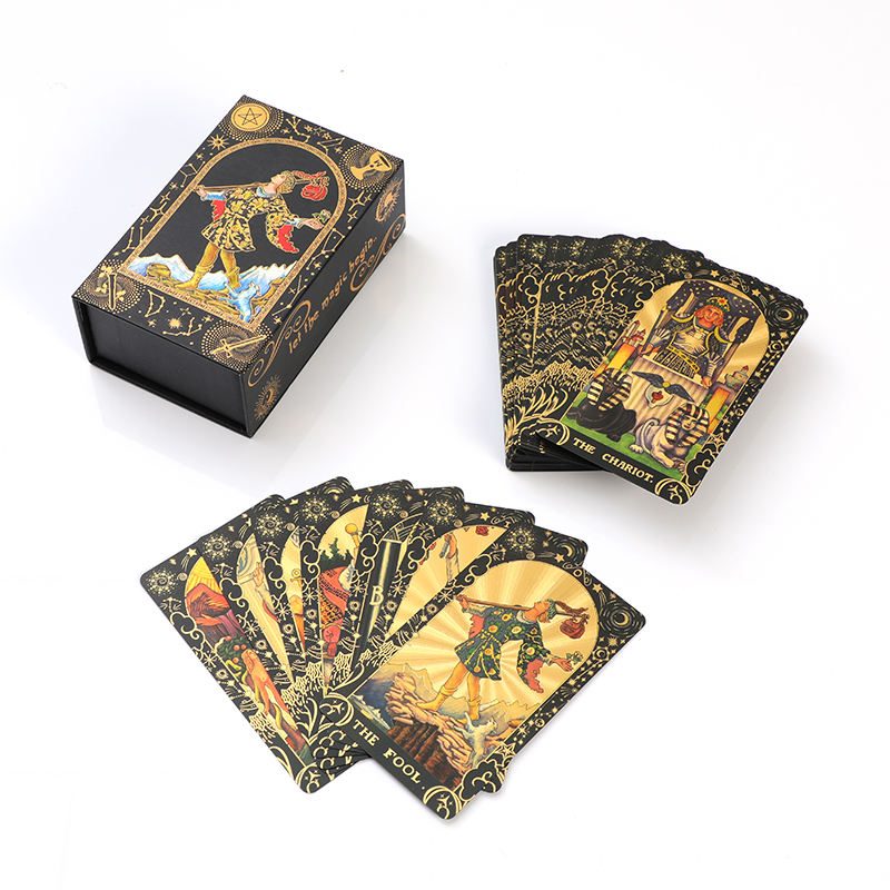 Mystic Witch Divination Black Gold Gilded Rider Waite Tarot Deck Set