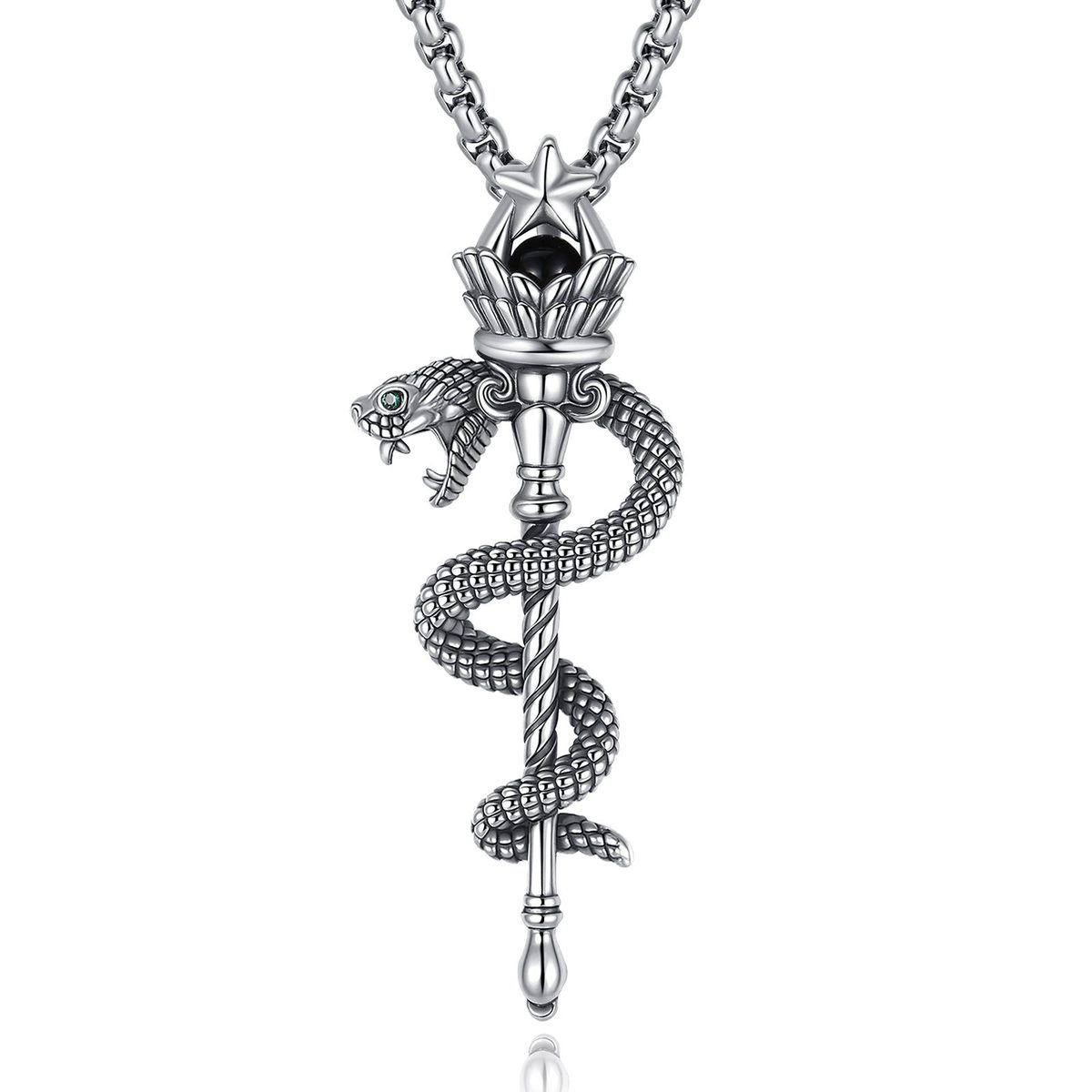 Pentagram Single Snake Healing Staff Pendant