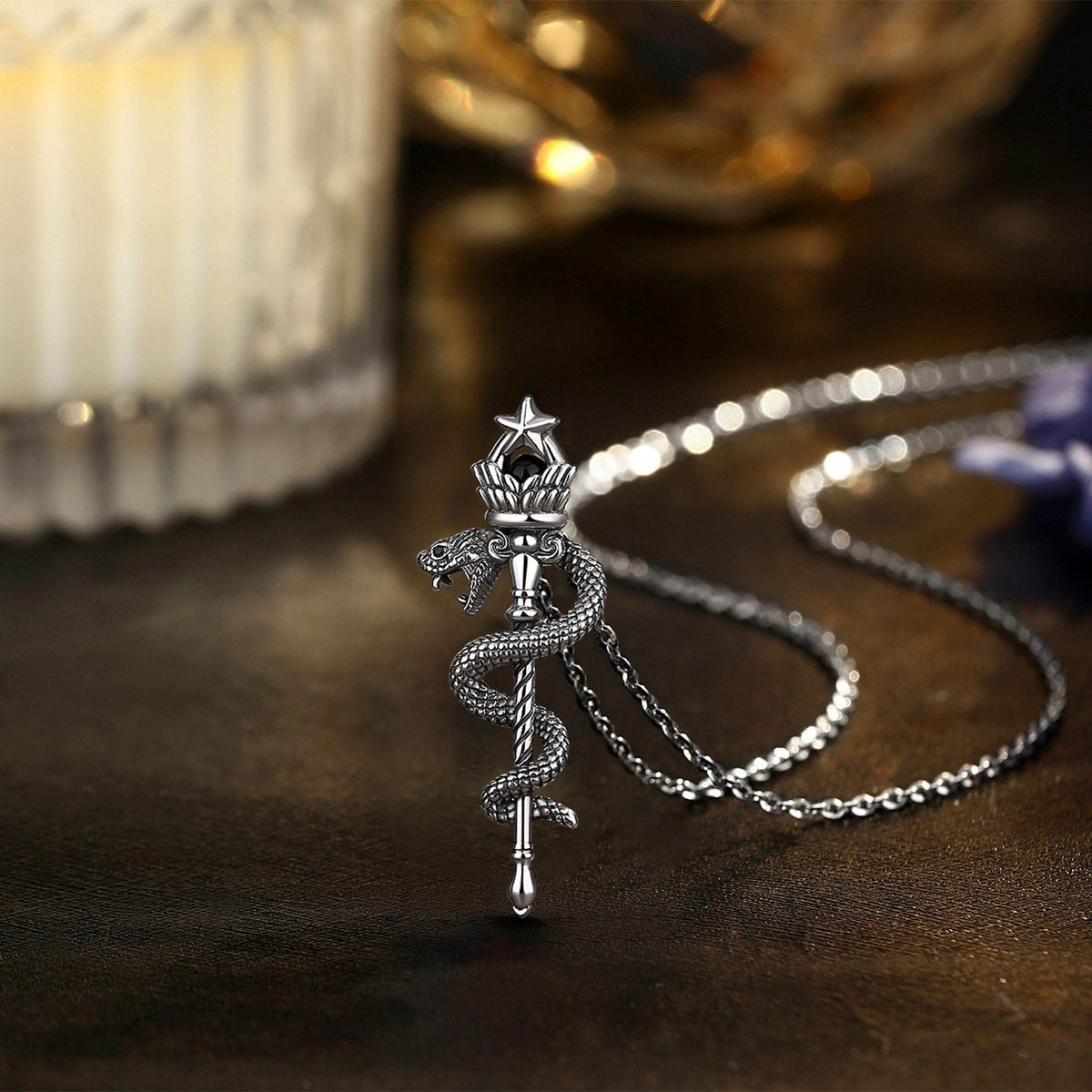 Pentagram Single Snake Healing Staff Pendant — alternate