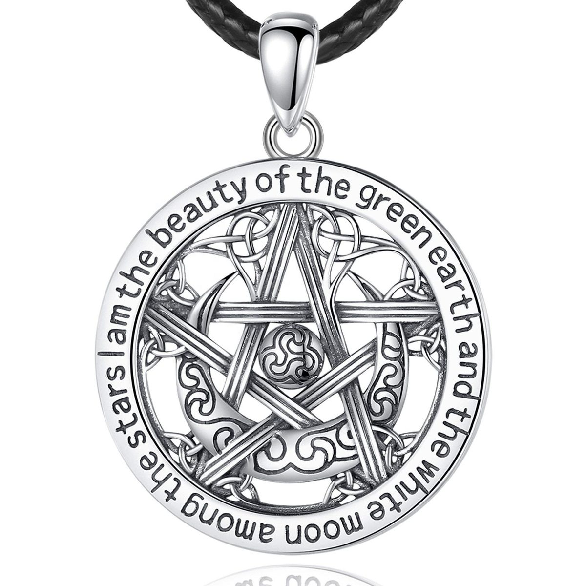 Wicca Celtic Pentagram Text Necklace