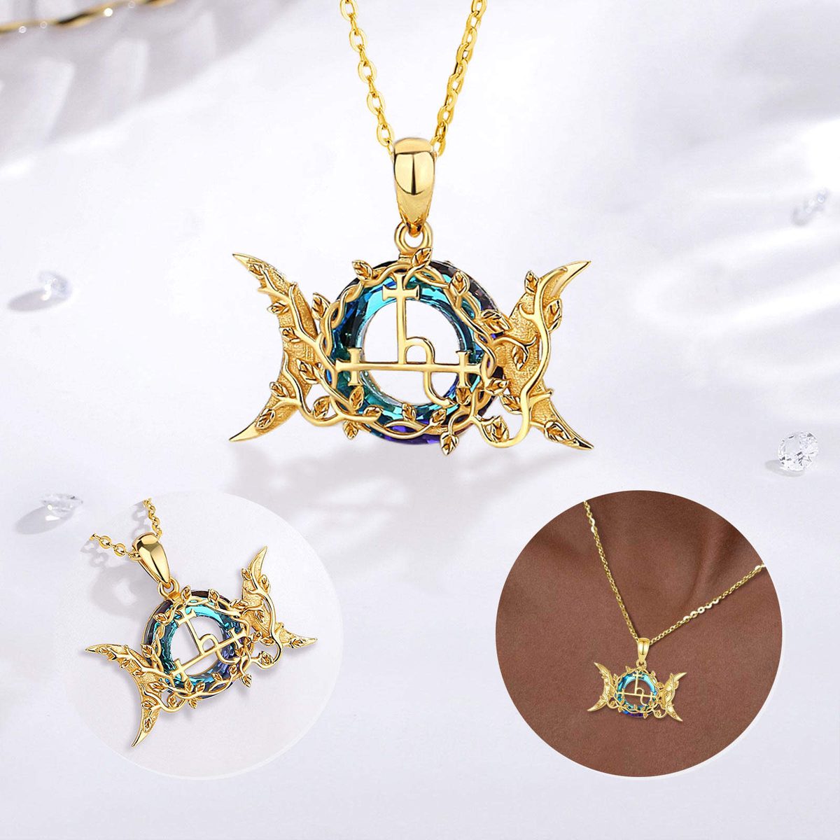 Triple Moon Vine Lilith Sigil Crystal Pendant — alternate view