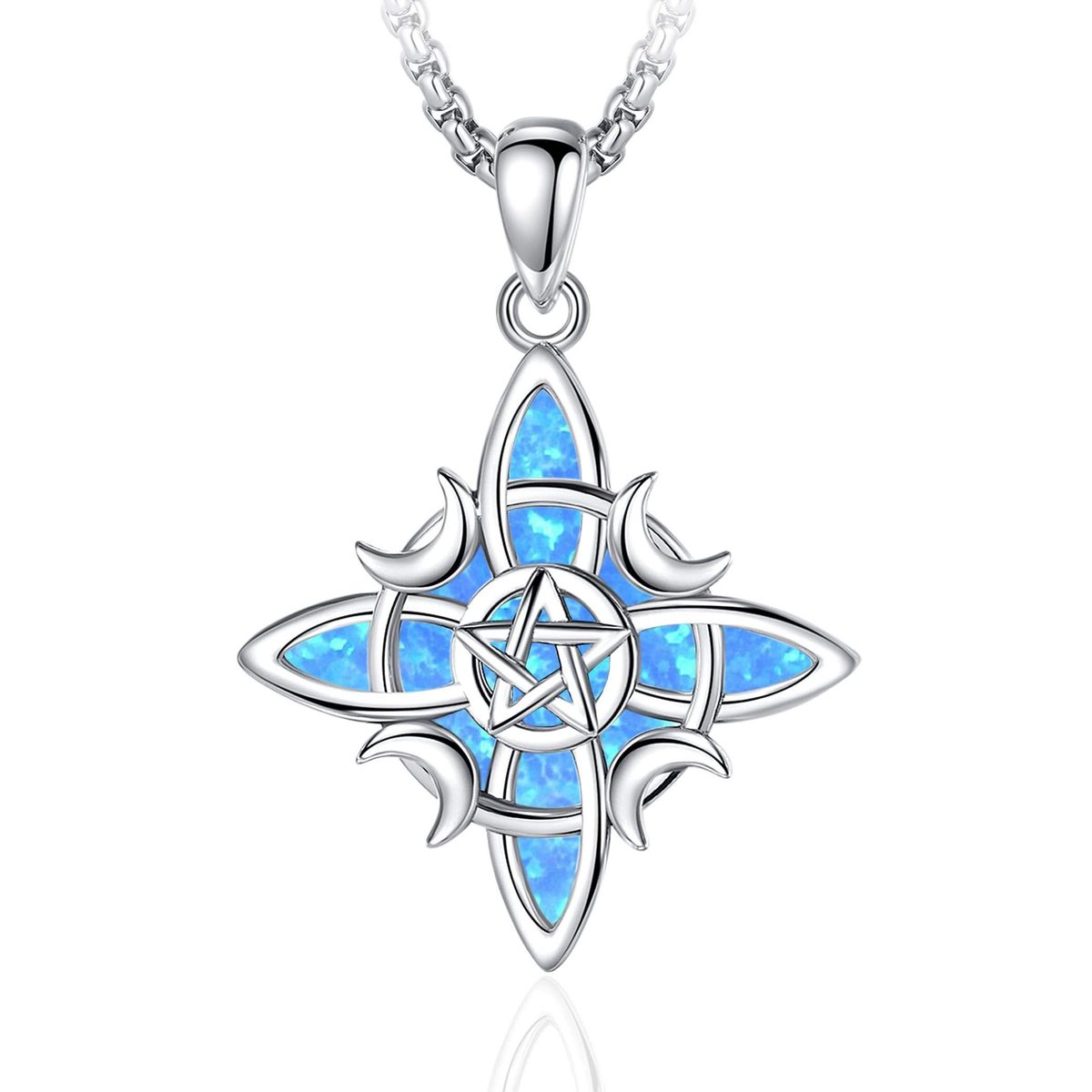 Celtic Four Moon Pentagram Blue Opal Pendant