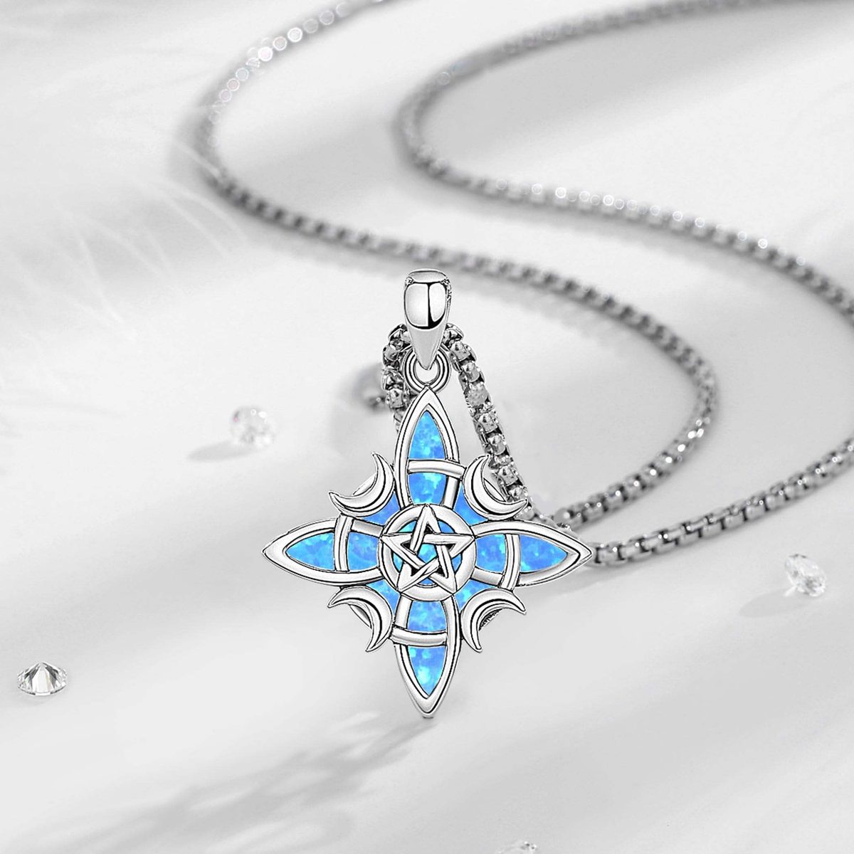 Celtic Four Moon Pentagram Blue Opal Pendant — alternate